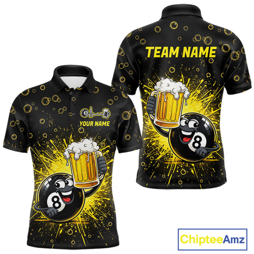 8 Ball Beer Pool Polo 1/4-Zip Shirt Custom Billiards Team Shirt Funny Drinking Beer Billiard