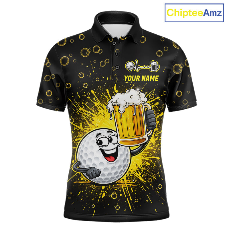 Golf Beer Polo Shirt Funny Golf Ball With Beer Glass Custom Team Name Golf Team Jersey
