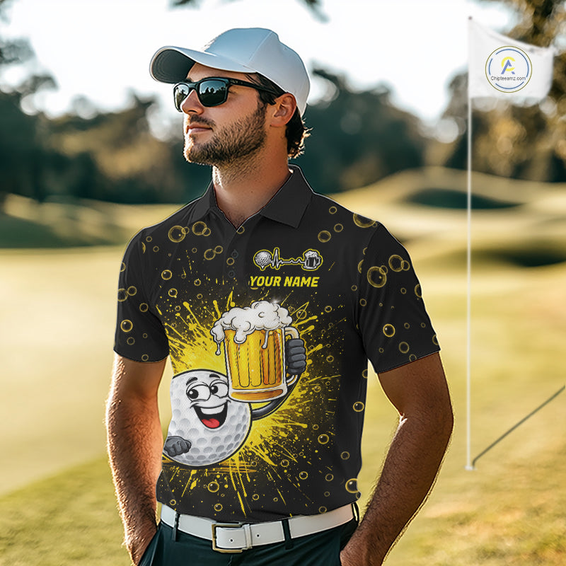 Golf Beer Polo Shirt Funny Golf Ball With Beer Glass Custom Team Name Golf Team Jersey