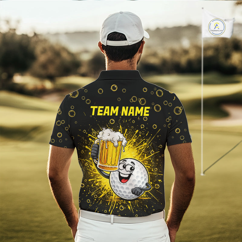 Golf Beer Polo Shirt Funny Golf Ball With Beer Glass Custom Team Name Golf Team Jersey