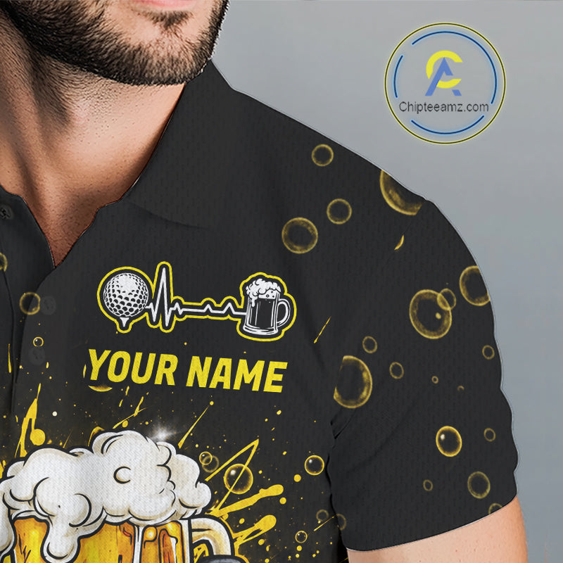 Golf Beer Polo Shirt Funny Golf Ball With Beer Glass Custom Team Name Golf Team Jersey