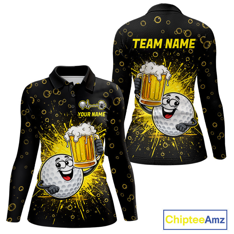 Golf Beer Polo Shirt Funny Golf Ball With Beer Glass Custom Team Name Golf Team Jersey