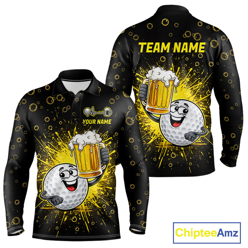 Golf Beer Polo Shirt Funny Golf Ball With Beer Glass Custom Team Name Golf Team Jersey
