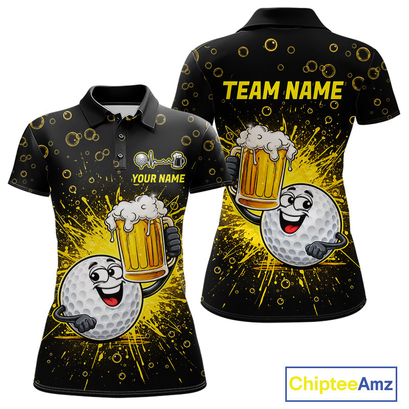 Golf Beer Polo Shirt Funny Golf Ball With Beer Glass Custom Team Name Golf Team Jersey
