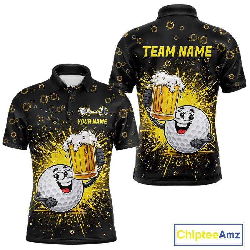 Golf Beer Polo Shirt Funny Golf Ball With Beer Glass Custom Team Name Golf Team Jersey