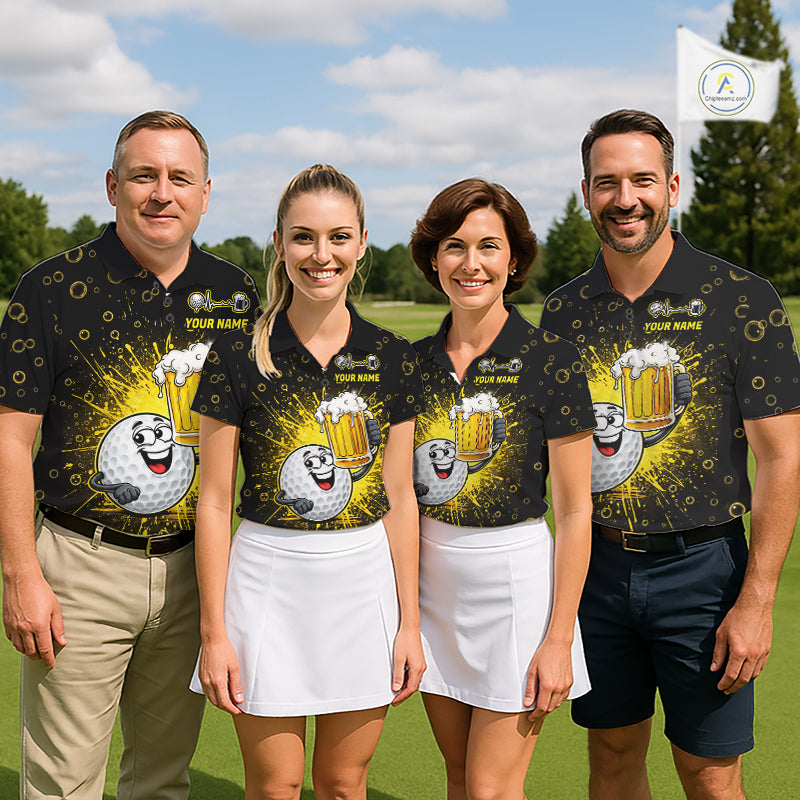 Golf Beer Polo Shirt Funny Golf Ball With Beer Glass Custom Team Name Golf Team Jersey