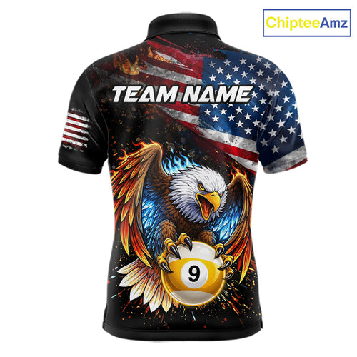 Flame Gunge American Flag Eagle 8 Ball & 9 Ball Billiard Shirt Custom Patriotic Pool Team Jersey