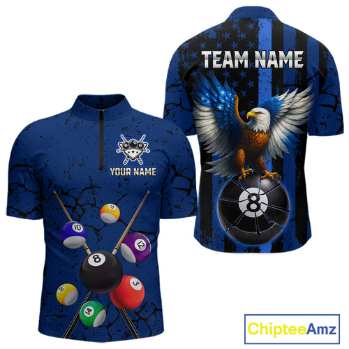 Eagle Crack 8 Ball Pool Billiard Team Shirt Custom Polo & 1/4-Zip Billiard Apparel