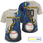 Custom Yellow And Blue Flames Baseball Ball Shirt Baseball Team Jerseys