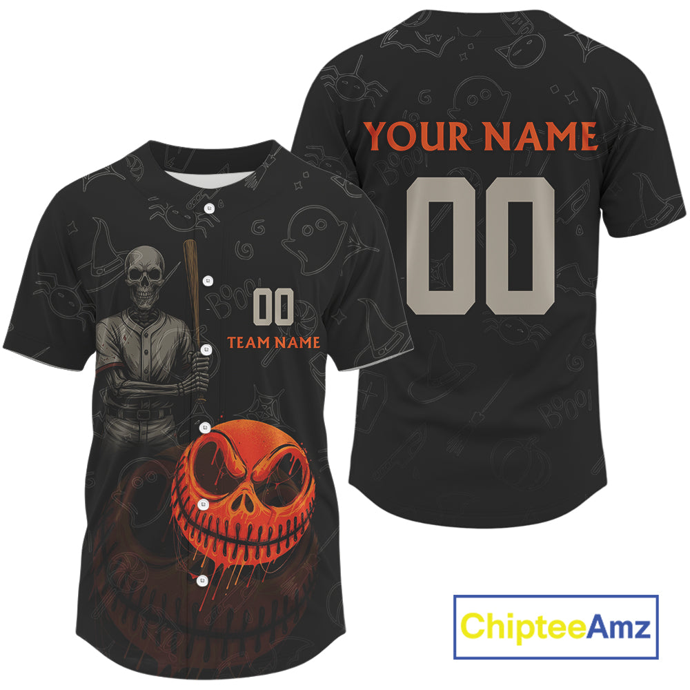 Custom Funny Halloween Baseball Ball Jersey Skull Halloween Baseball Tournament Shirt