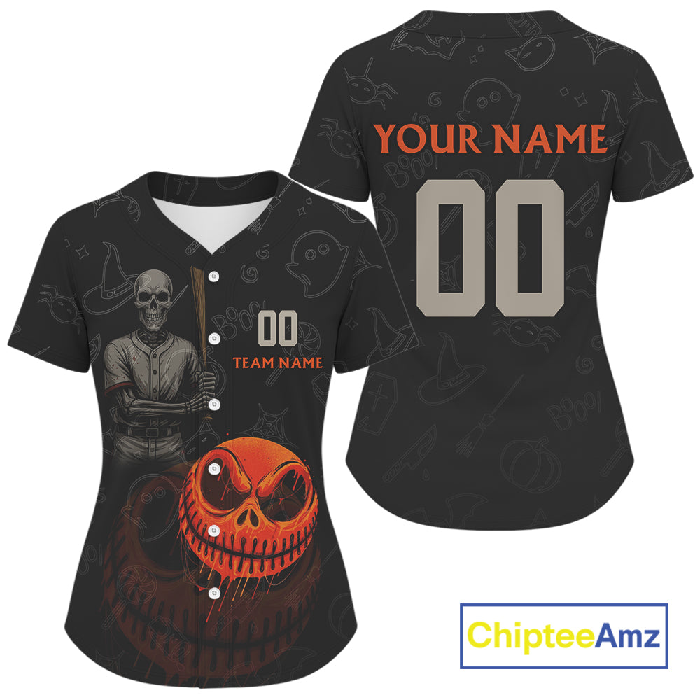 Custom Funny Halloween Baseball Ball Jersey Skull Halloween Baseball Tournament Shirt