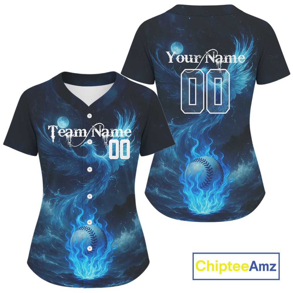 Custom Blue Flames Phoenix Baseball Ball Shirt Outfits Baseball Jerseys