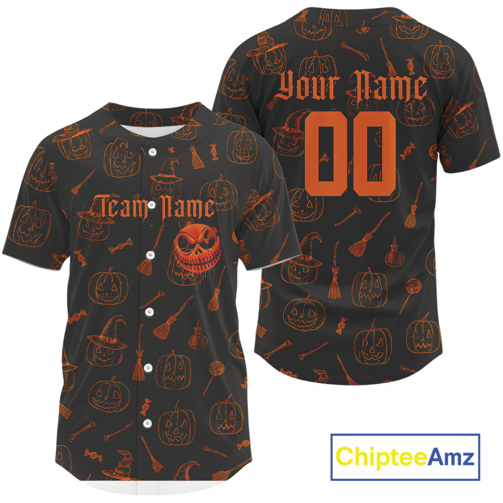 Custom Orange Pumpkin Halloween Baseball Jersey Funny Halloween Baseball Shirt