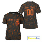 Custom Orange Pumpkin Halloween Baseball T-Shirt Funny Halloween Baseball Shirt