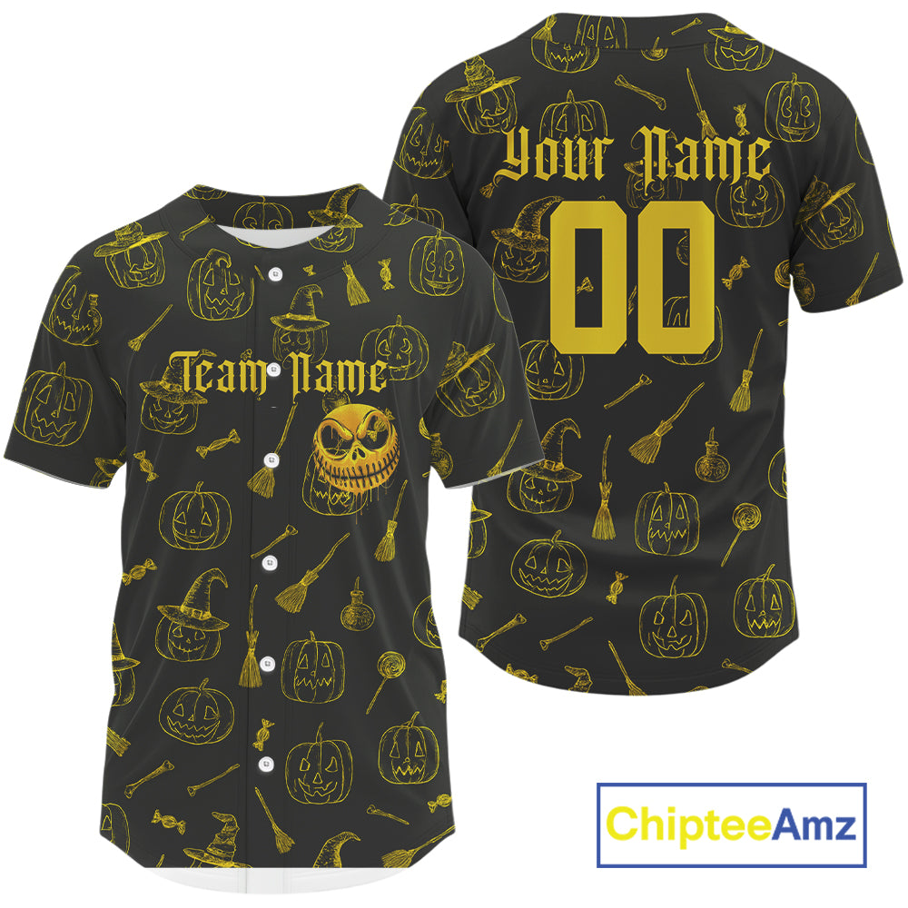 Custom Yellow Pumpkin Halloween Baseball Jersey Funny Halloween Baseball Shirt