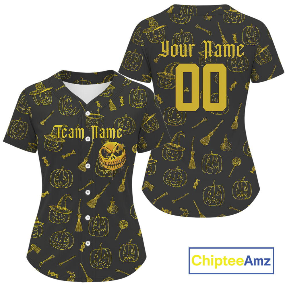 Custom Yellow Pumpkin Halloween Baseball Jersey Funny Halloween Baseball Shirt