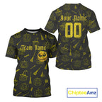 Custom Yellow Pumpkin Halloween Baseball T-Shirt Funny Halloween Baseball Shirt