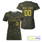 Custom Yellow Pumpkin Halloween Baseball T-Shirt Funny Halloween Baseball Shirt