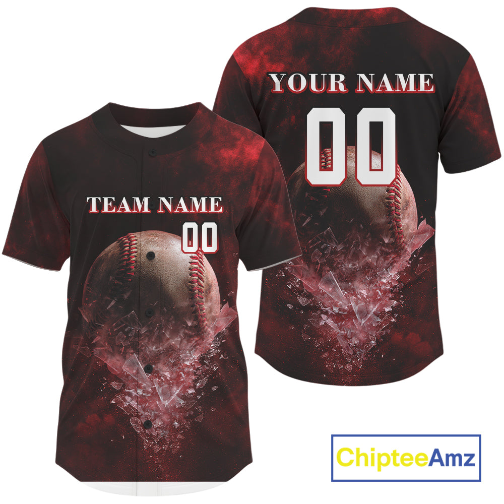 Custom Black & Red Cracked Baseball Ball Shirt Outfits Baseball Team Jersey