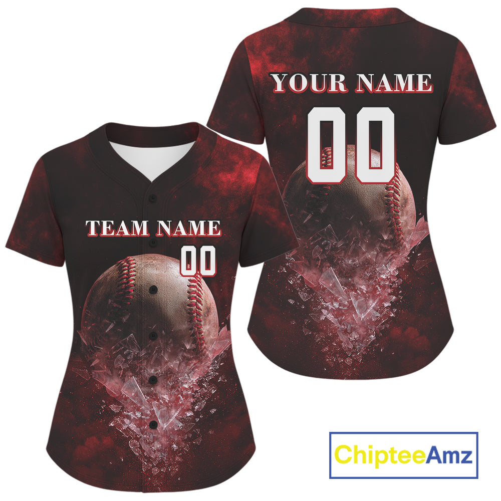 Custom Black & Red Cracked Baseball Ball Shirt Outfits Baseball Team Jersey