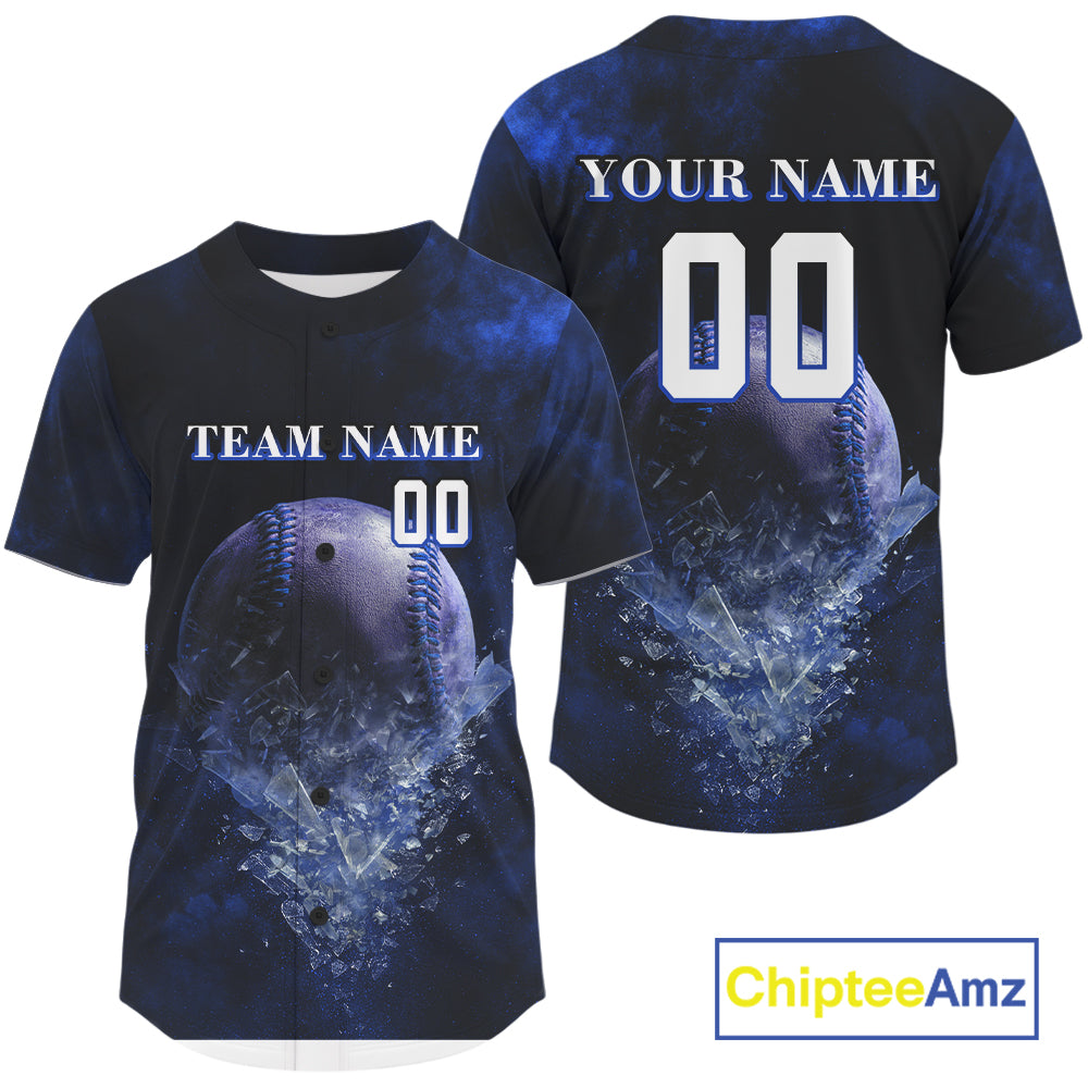 Custom Black & Blue Cracked Baseball Ball Shirt Outift Baseball Team Jersey