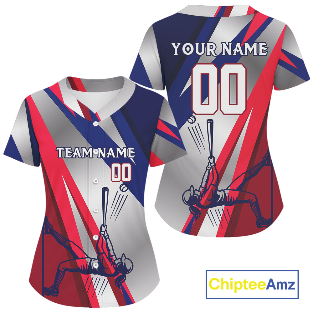 Personalized Red-Blue Baseball Jerseys Plays Baseball, Baseball Shirt