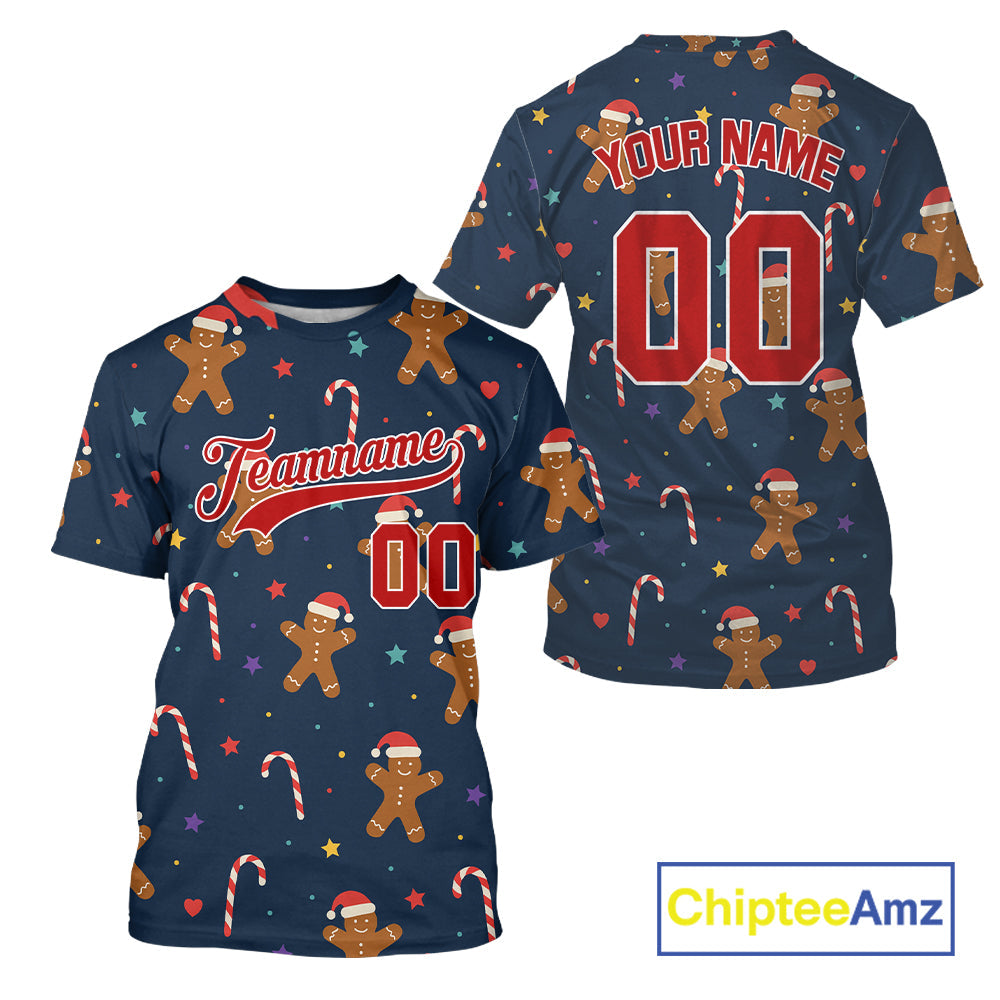 Personalized Blue Christmas Baseball T-Shirt Xmas Holiday Baseball Jersey