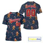 Personalized Blue Christmas Baseball T-Shirt Xmas Holiday Baseball Jersey