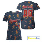 Personalized Blue Christmas Baseball T-Shirt Xmas Holiday Baseball Jersey