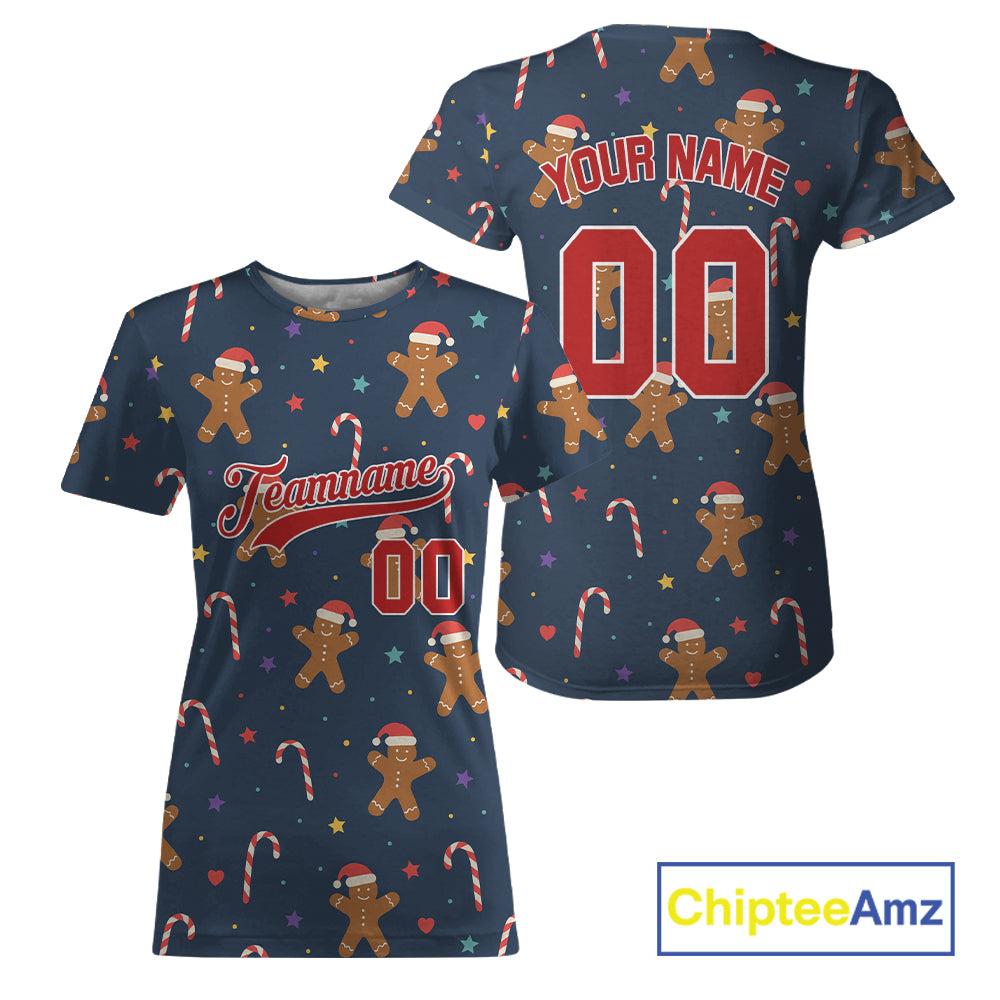 Personalized Blue Christmas Baseball T-Shirt Xmas Holiday Baseball Jersey