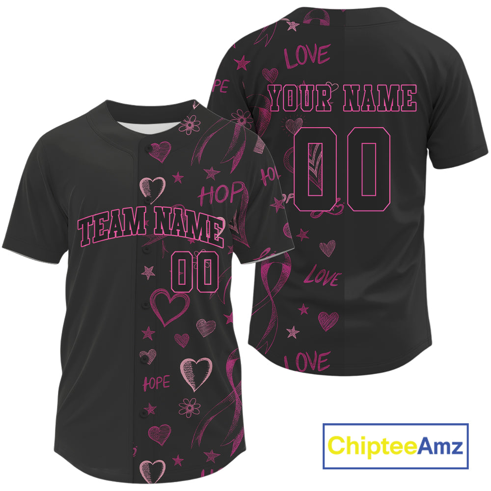 Custom 3D Pink Ribbon Baseball Jersey Health Care Support Authentic Baseball Jersey