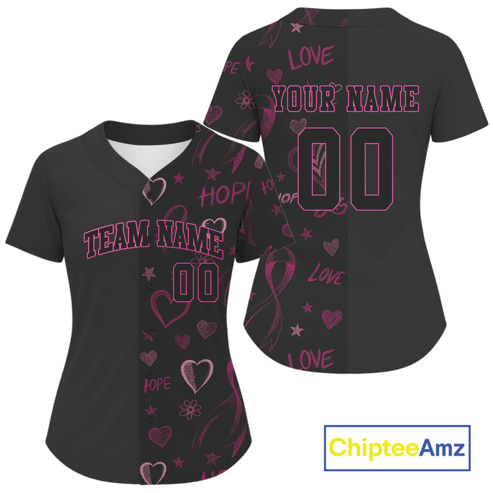 Custom 3D Pink Ribbon Baseball Jersey Health Care Support Authentic Baseball Jersey