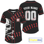 Black And Red Skull Baseball Jersey Custom Halloween Baseball Shirts
