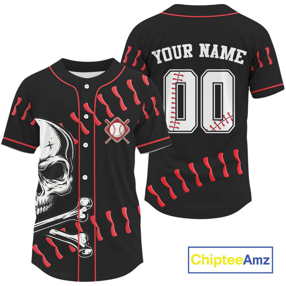 Black And Red Skull Baseball Jersey Custom Halloween Baseball Shirts