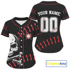 Black And Red Skull Baseball Jersey Custom Halloween Baseball Shirts