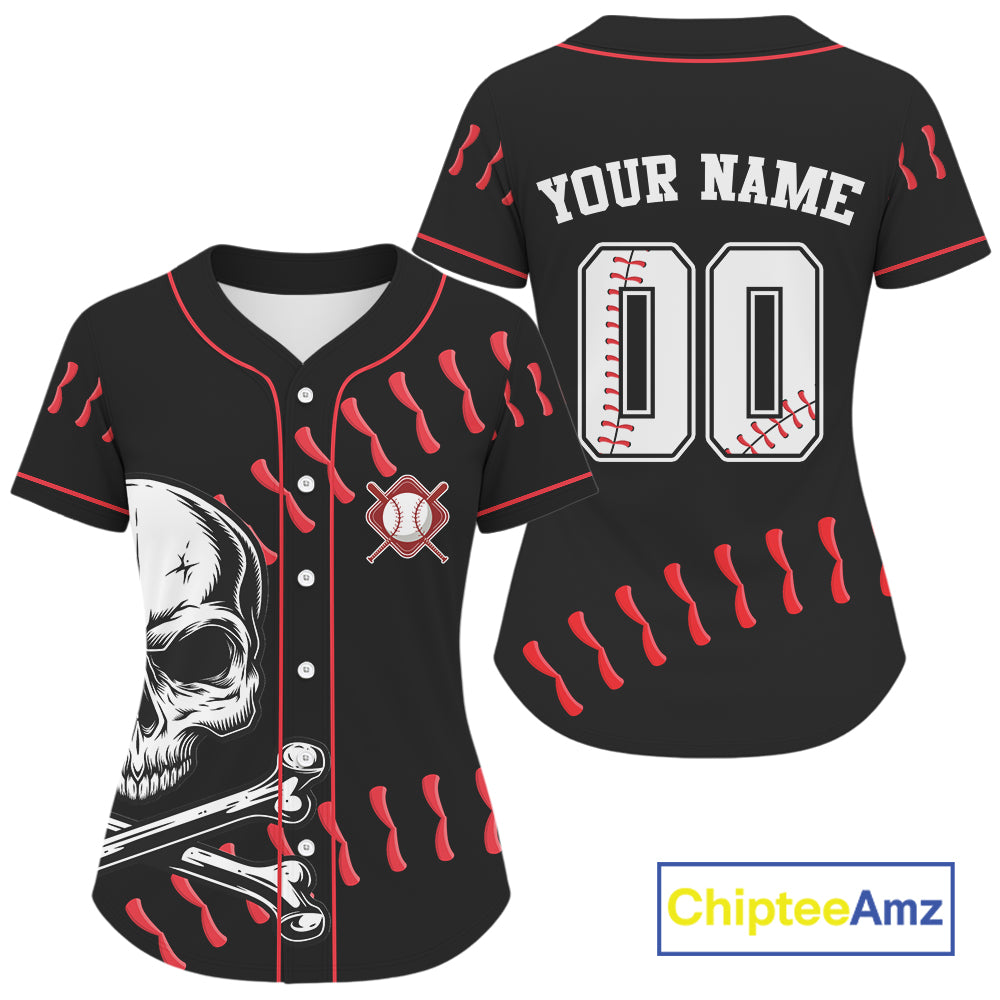 Black And Red Skull Baseball Jersey Custom Halloween Baseball Shirts