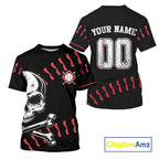 Black And Red Skull Baseball T-Shirt Custom Halloween Baseball Shirts