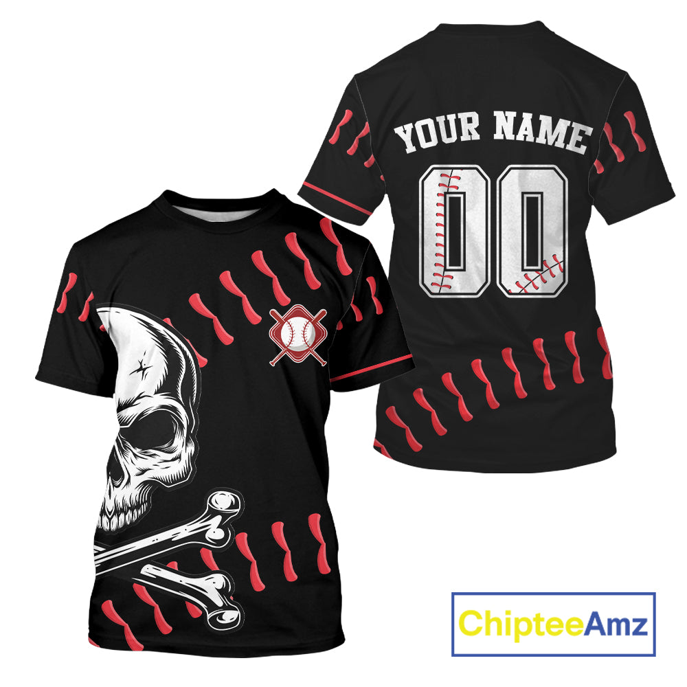Black And Red Skull Baseball T-Shirt Custom Halloween Baseball Shirts