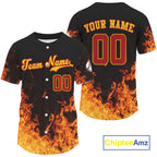 Custom Flaming Baseball Ball Jersey Personalized Baseball Shirt