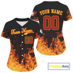 Custom Flaming Baseball Ball Jersey Personalized Baseball Shirt