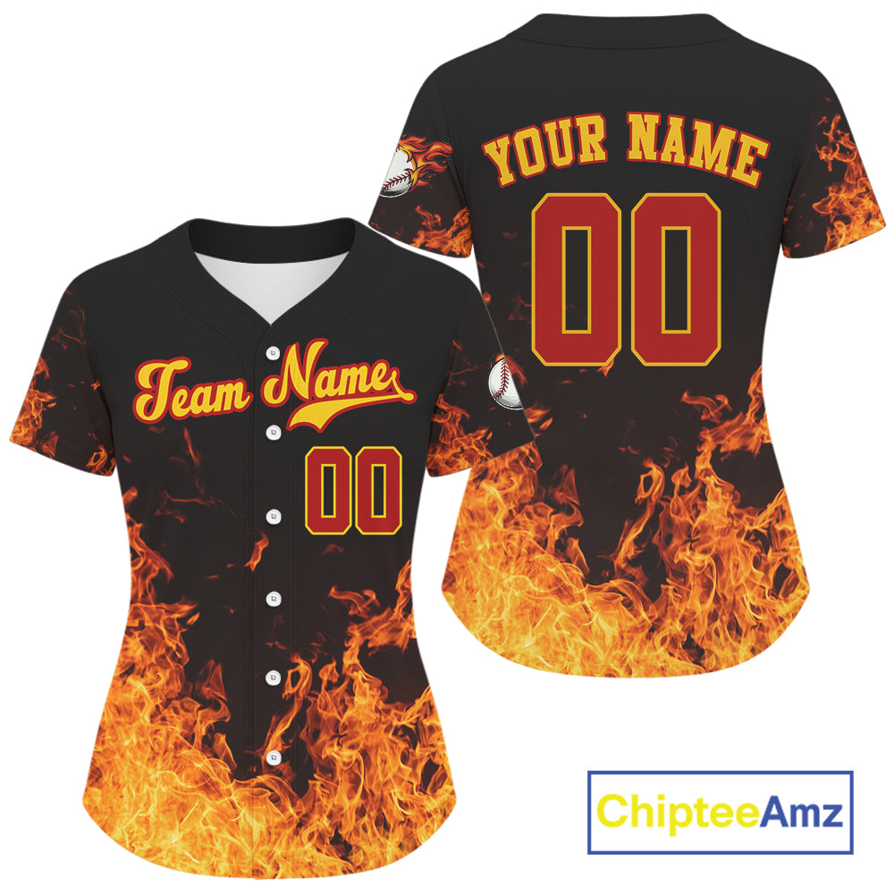 Custom Flaming Baseball Ball Jersey Personalized Baseball Shirt