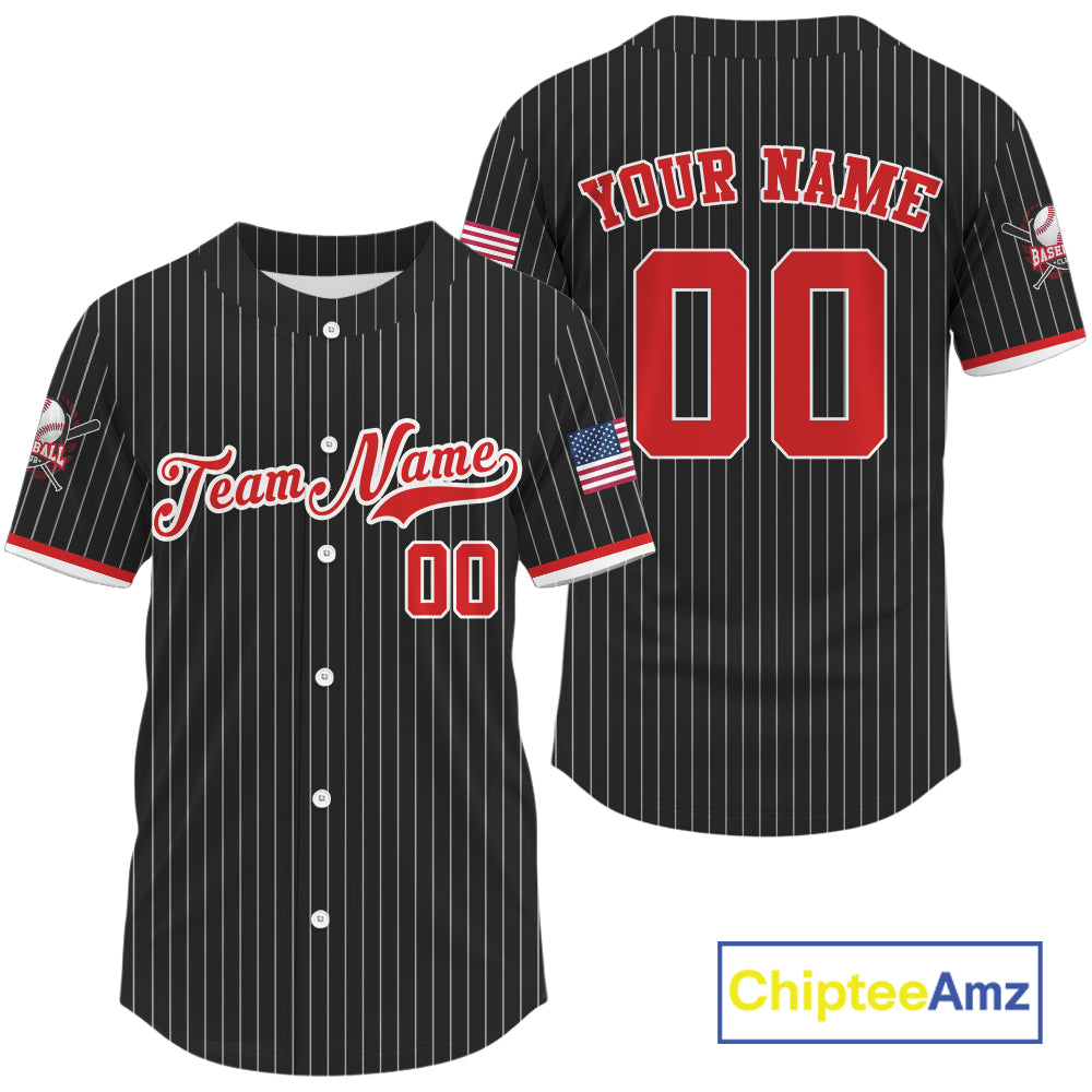 's Red Pinstripe Patriotic Baseball Jersey Custom USA Flag Baseball Shirt For Fans