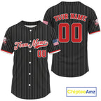 's Red Pinstripe Patriotic Baseball Jersey Custom USA Flag Baseball Shirt For Fans