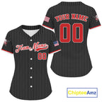 's Red Pinstripe Patriotic Baseball Jersey Custom USA Flag Baseball Shirt For Fans