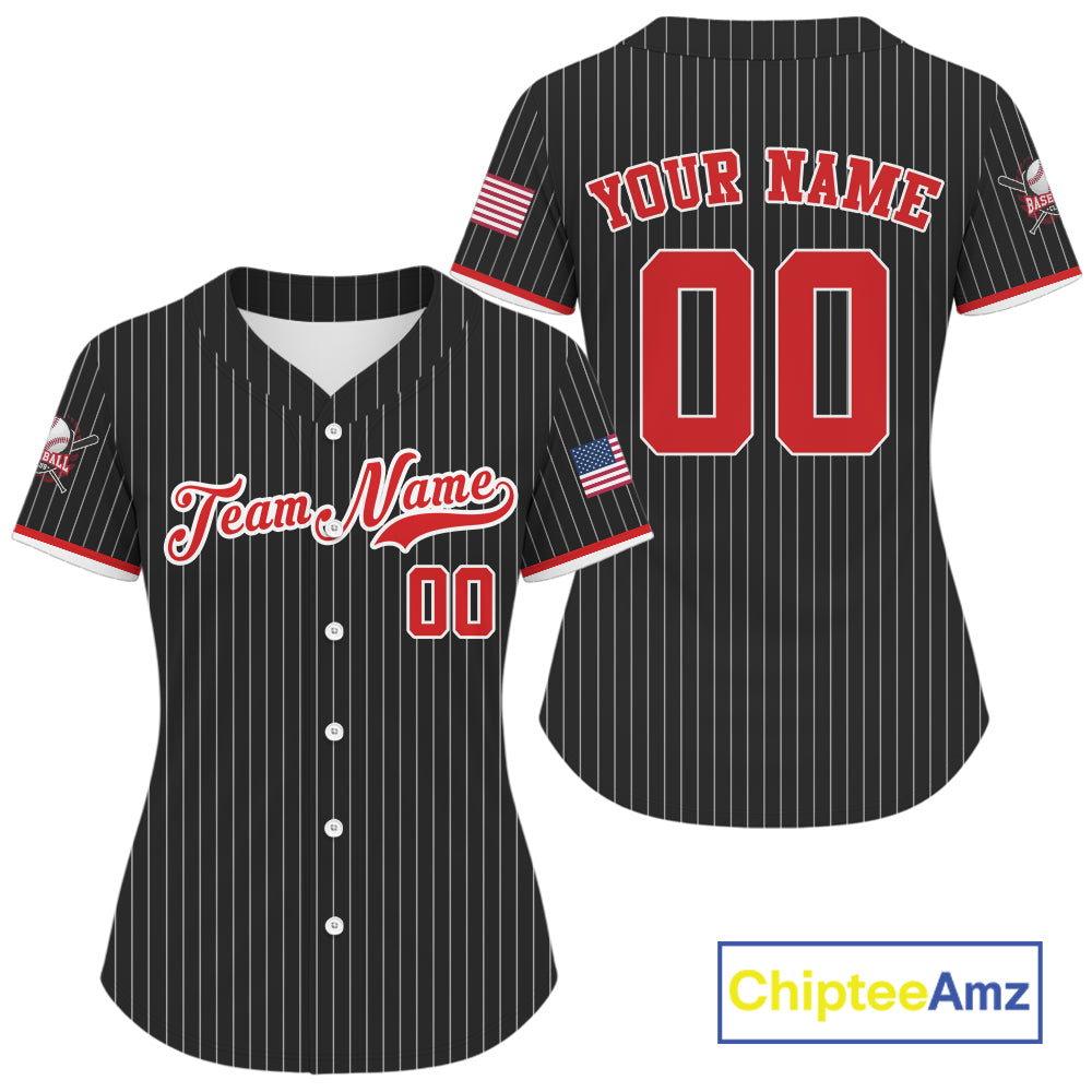 's Red Pinstripe Patriotic Baseball Jersey Custom USA Flag Baseball Shirt For Fans