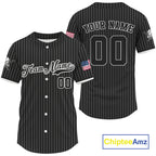 's Black Pinstripe Patriotic Baseball Jersey Custom USA Flag Baseball Shirt For Fans