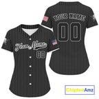 's Black Pinstripe Patriotic Baseball Jersey Custom USA Flag Baseball Shirt For Fans