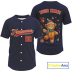 Custom Blue And Red Beer Xmas Baseball Jersey Funny Christmas Baseball Gifts