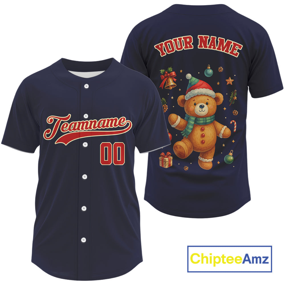 Custom Blue And Red Beer Xmas Baseball Jersey Funny Christmas Baseball Gifts