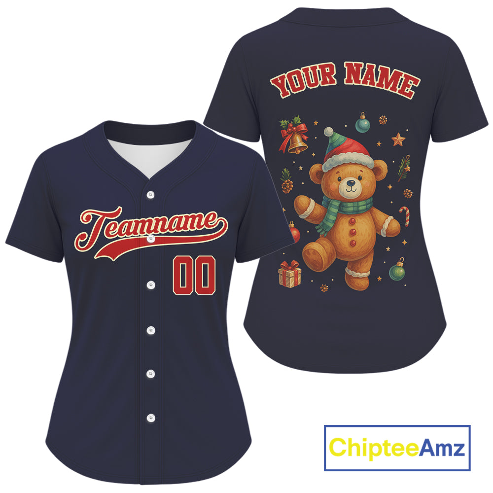 Custom Blue And Red Beer Xmas Baseball Jersey Funny Christmas Baseball Gifts